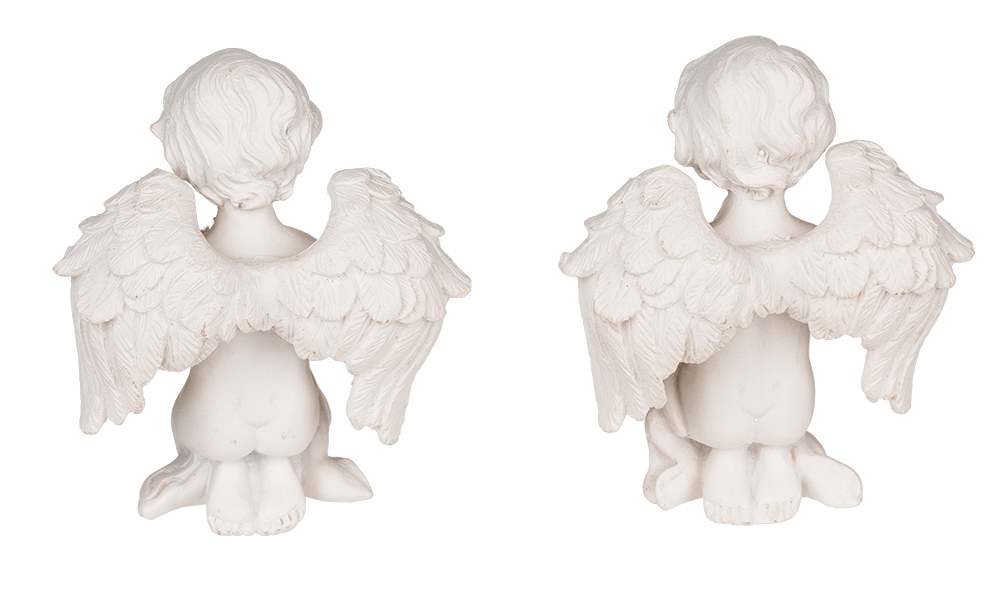Kneeling polyresin angel with silver coloured,