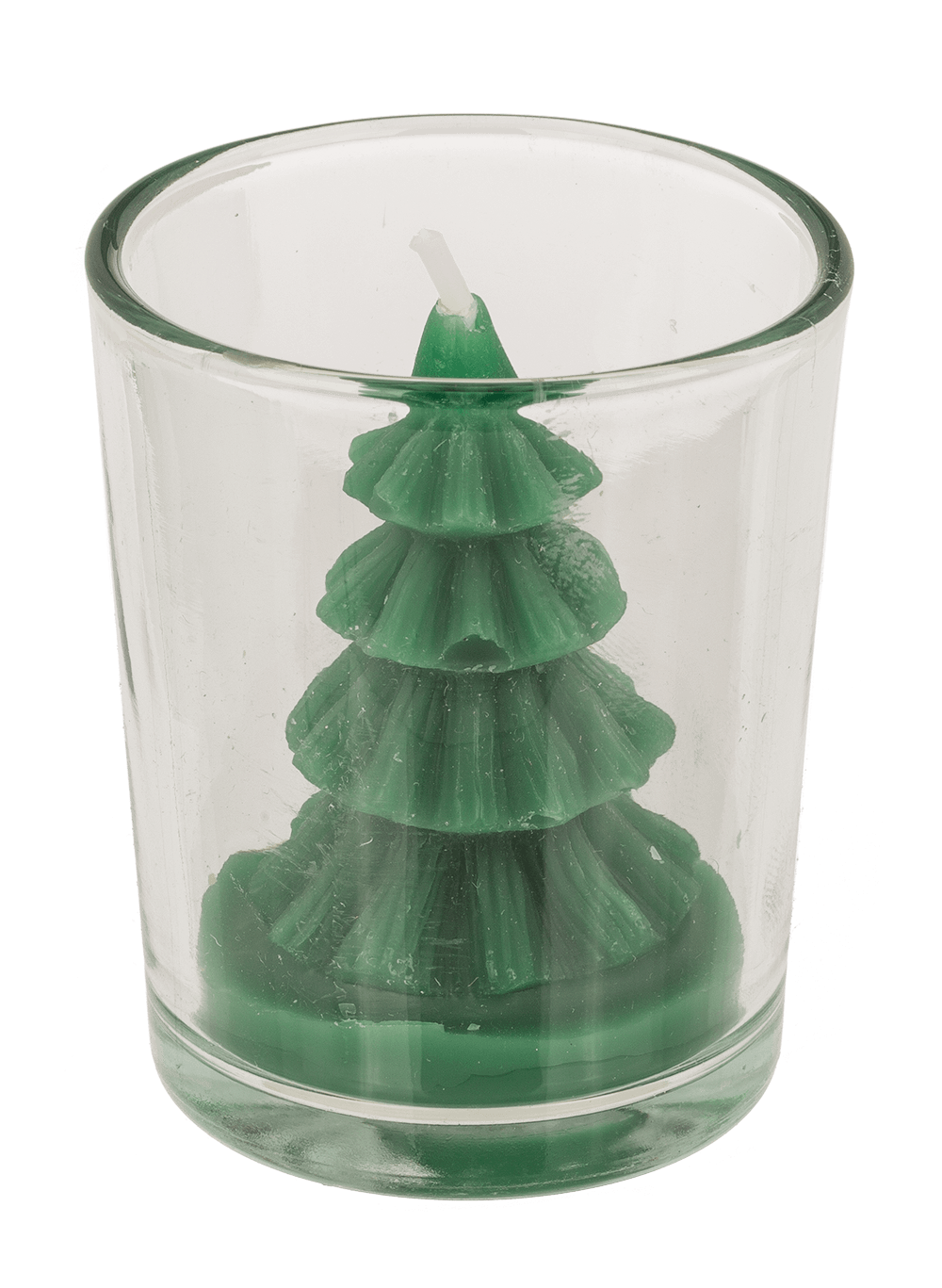 Candle, Christmas Tree, in glass, ca. 6 x 7 cm,
