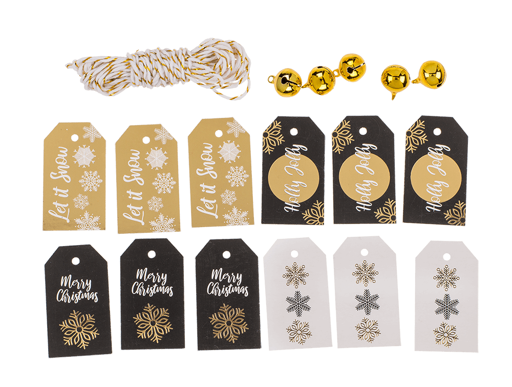 Gift tags, Golden shine, including 6 bells