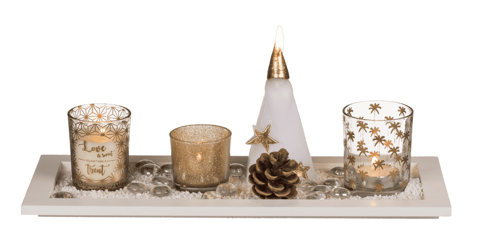 Christmas set with white wooden plate,