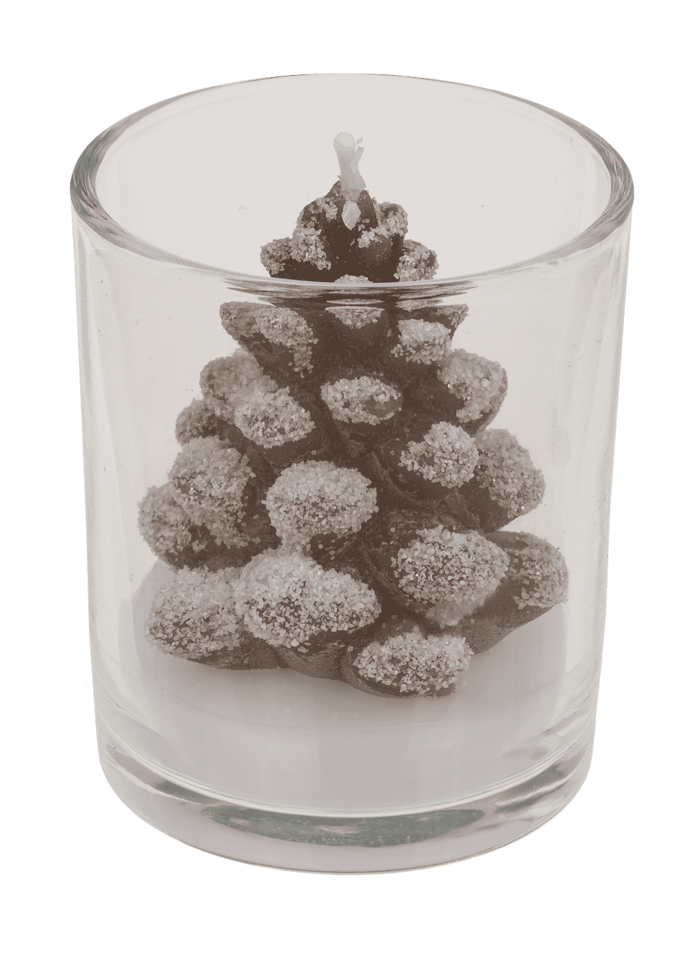 Candle, pine cone, in glass,