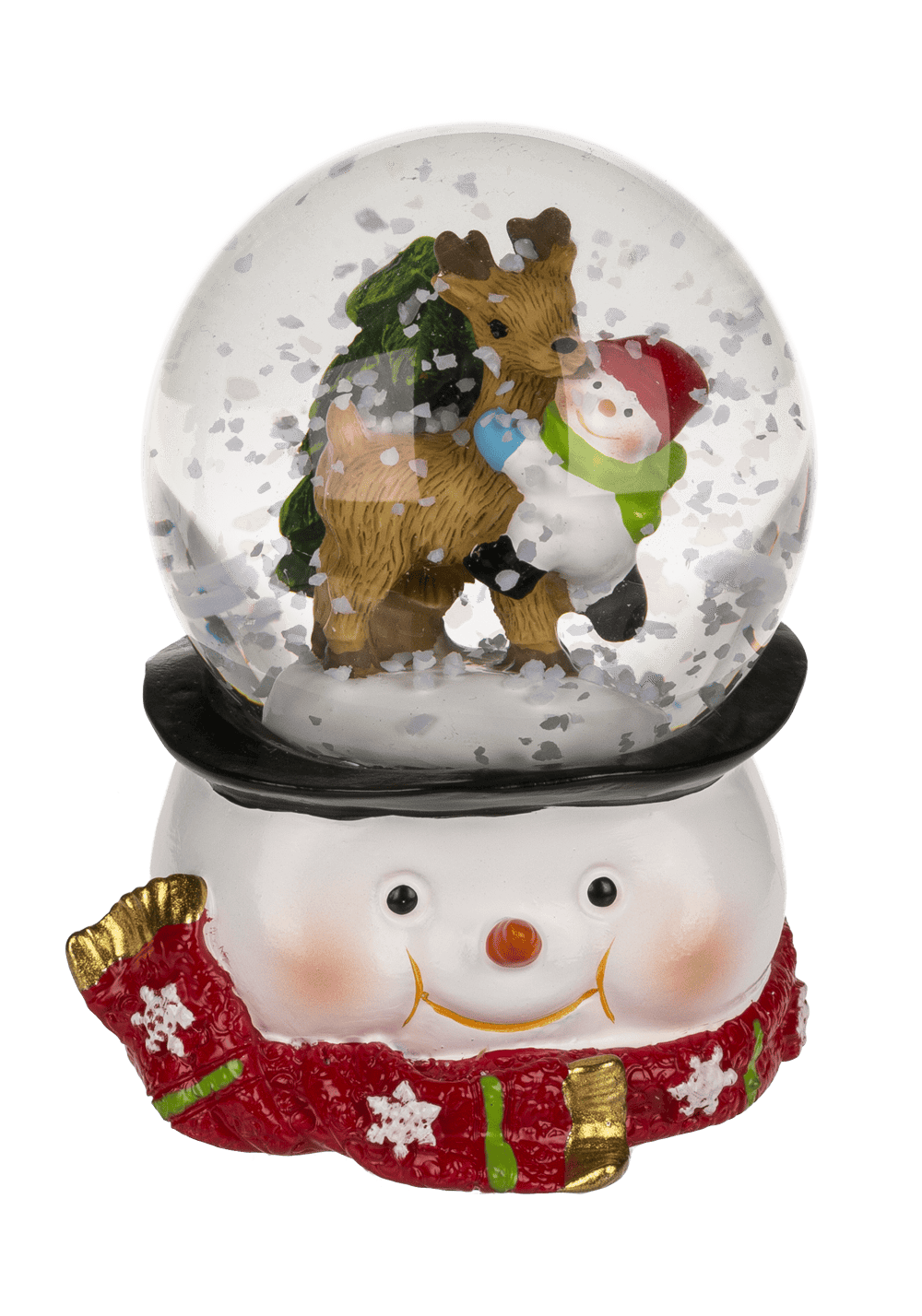 Polyresin snow globe with Santa & Reindeer,