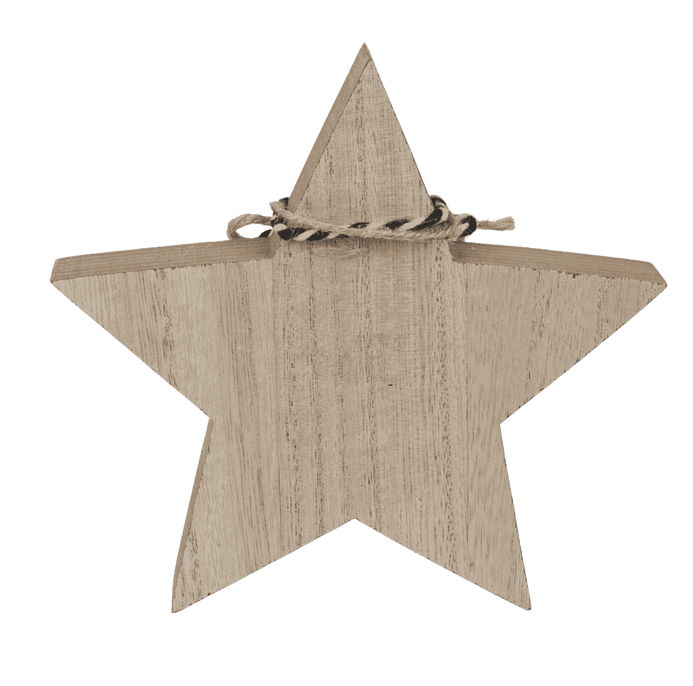 Standing wooden star with ribbon & bell,