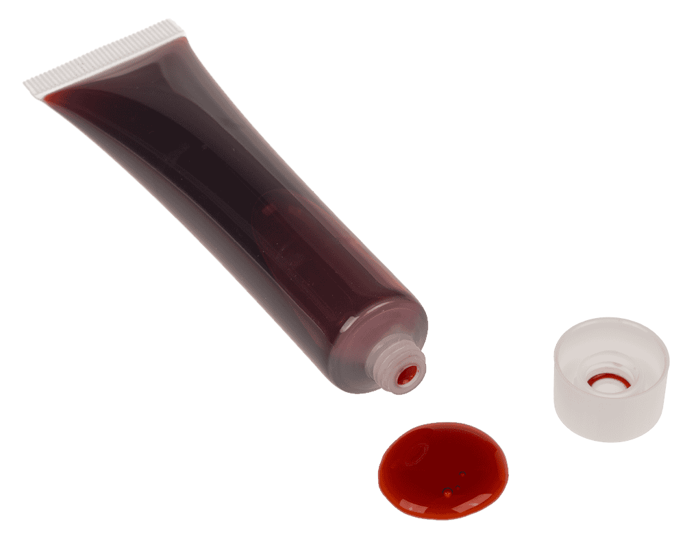 Fake blood with glow in the dark teeth,