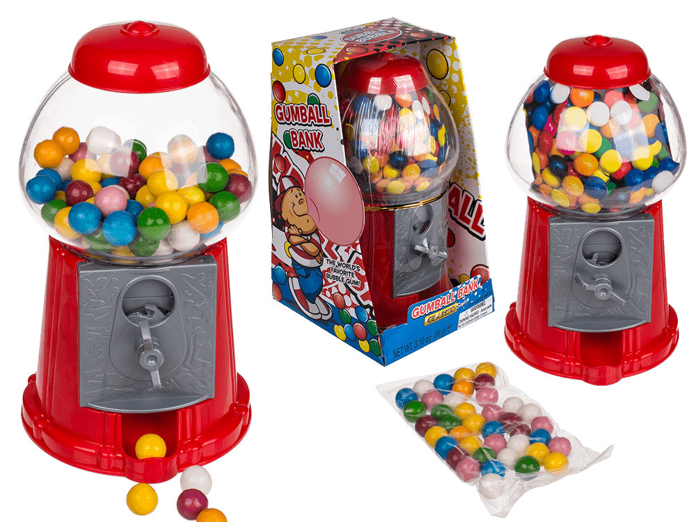 Red gumball machine, with ca. 90 g chewing gums,