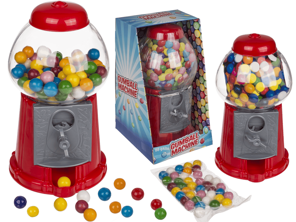 Red gumball machine, with ca. 90 g chewing gums,