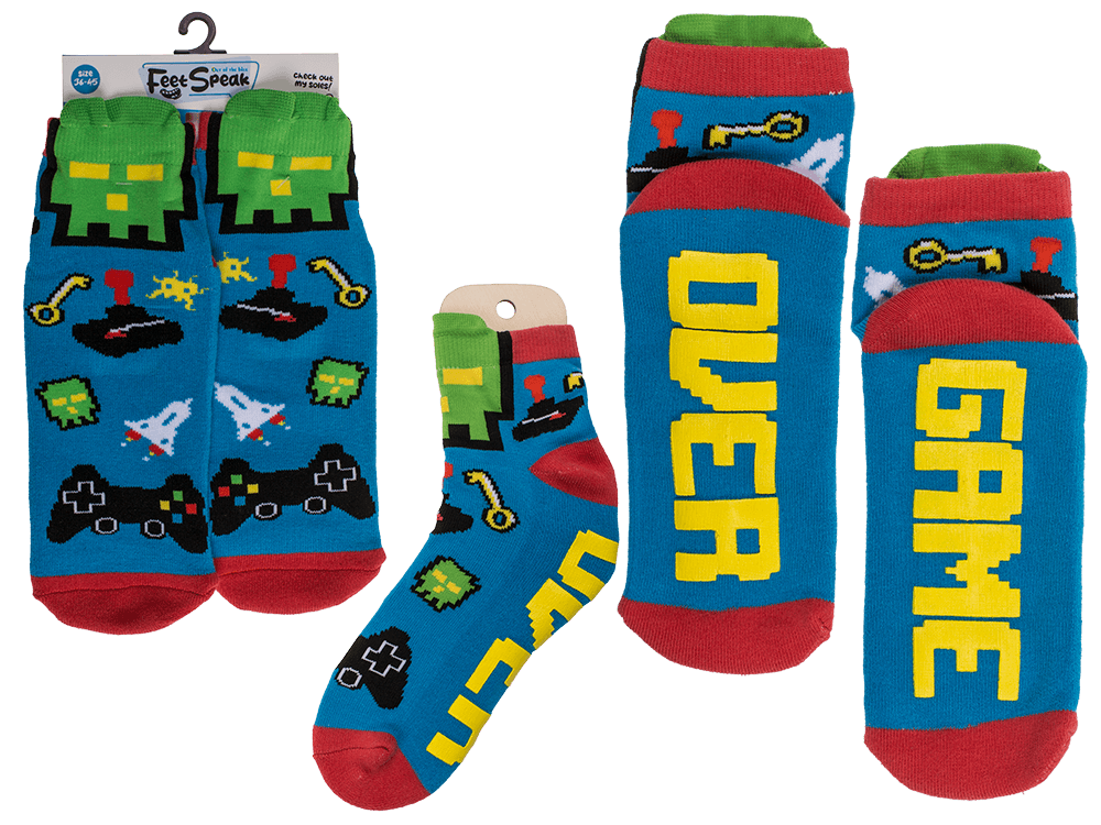 Socks, with ABS sole, Game Over, one size,