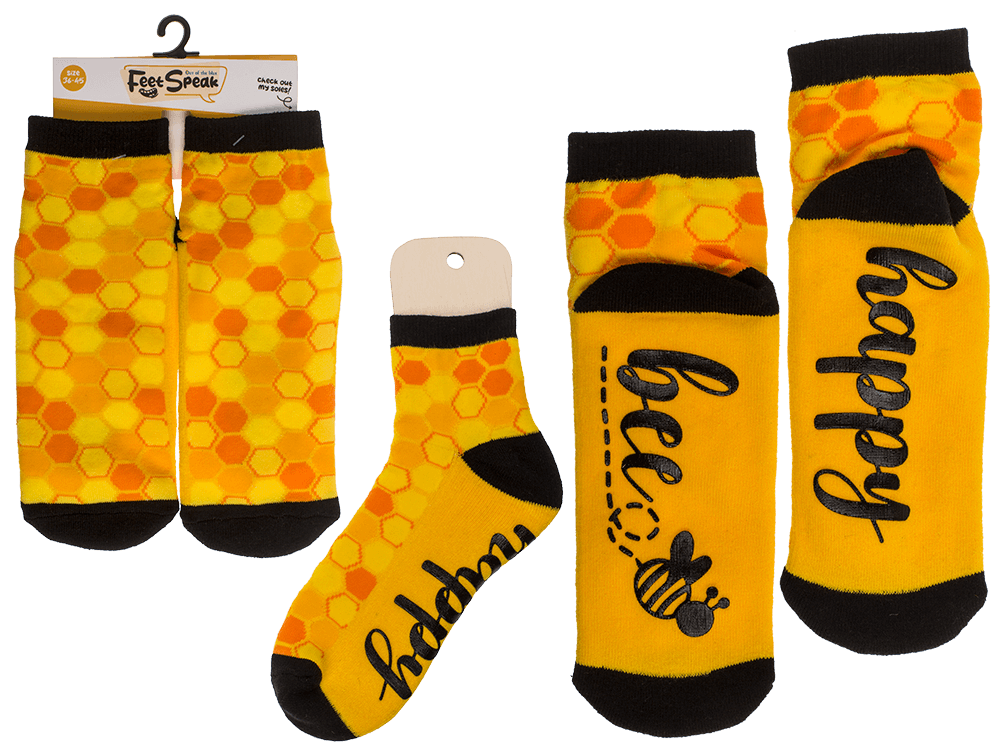 Socks, with ABS sole, Bee Happy, one size,