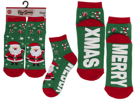 Socks, with ABS sole, Merry XMas, one size,