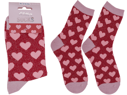 Glitter socks, hearts, size 36-42,