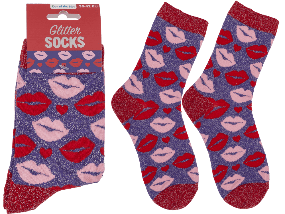 Glitter socks, kissing mouth, size 36-42,