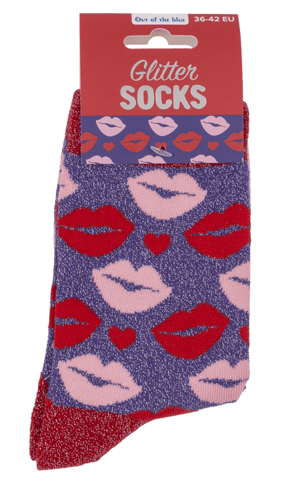 Glitter socks, kissing mouth, size 36-42,