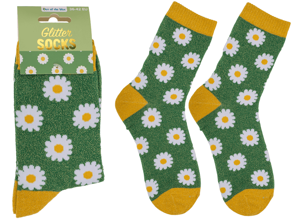 Glitter socks, flowers, size 36-42,