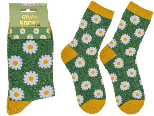 Glitter socks, flowers, size 36-42,