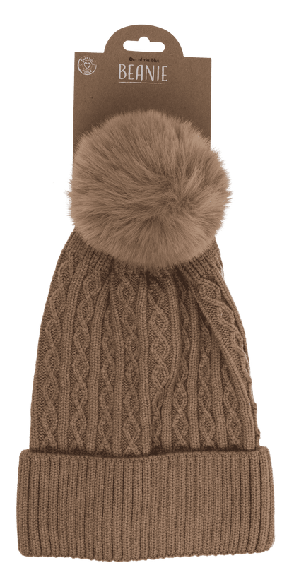 Ladies beanie with fake pur pompom,