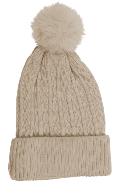 Ladies beanie with fake pur pompom,