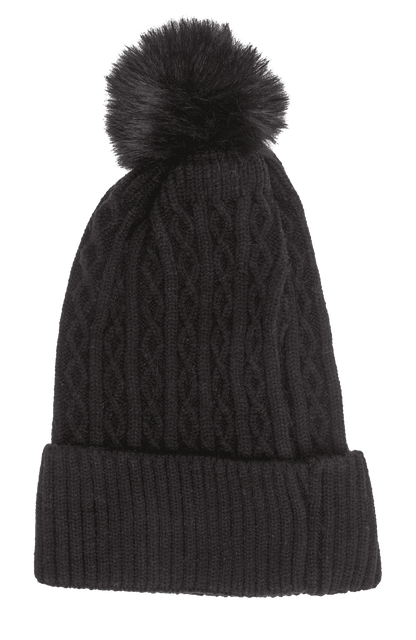 Ladies beanie with fake pur pompom,