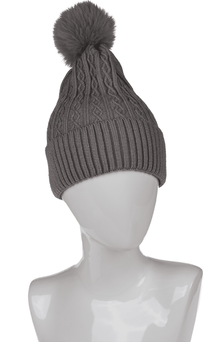 Ladies beanie with fake pur pompom,