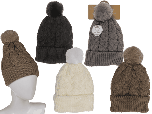 Comfort cap with artificial fur, Cable Stitch,