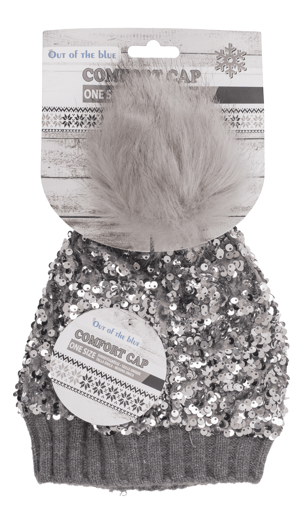 Comfort cap with artifical fur pompom & sequins