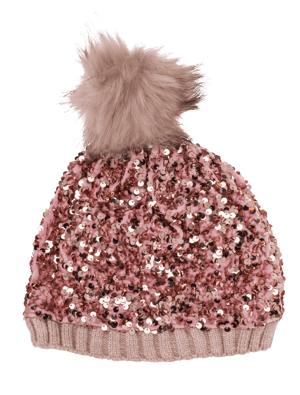 Comfort cap with artifical fur pompom & sequins