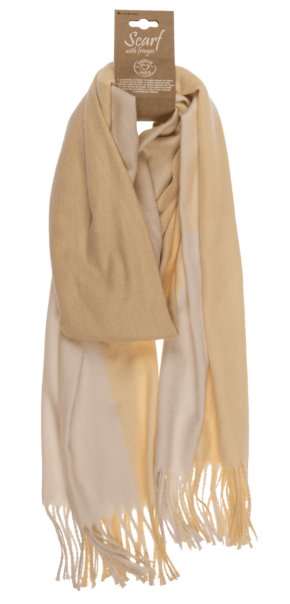 Square patterned scarf with frings, 65 x 180 cm