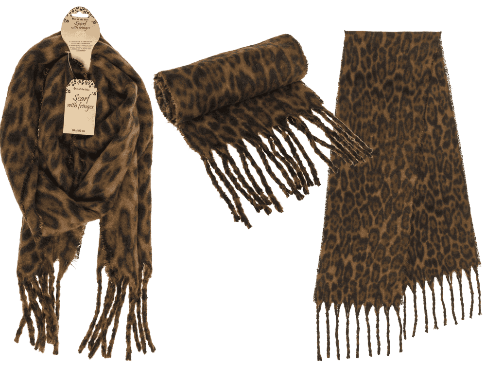 Fluffy scarf with fringes, Leopard,