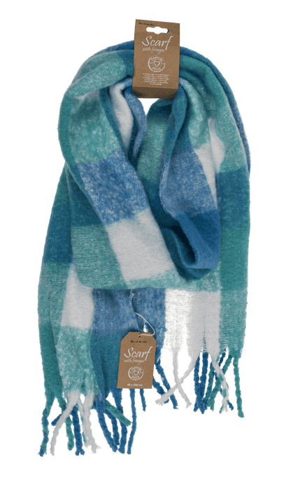 Checked fluffy scarf with tassels,