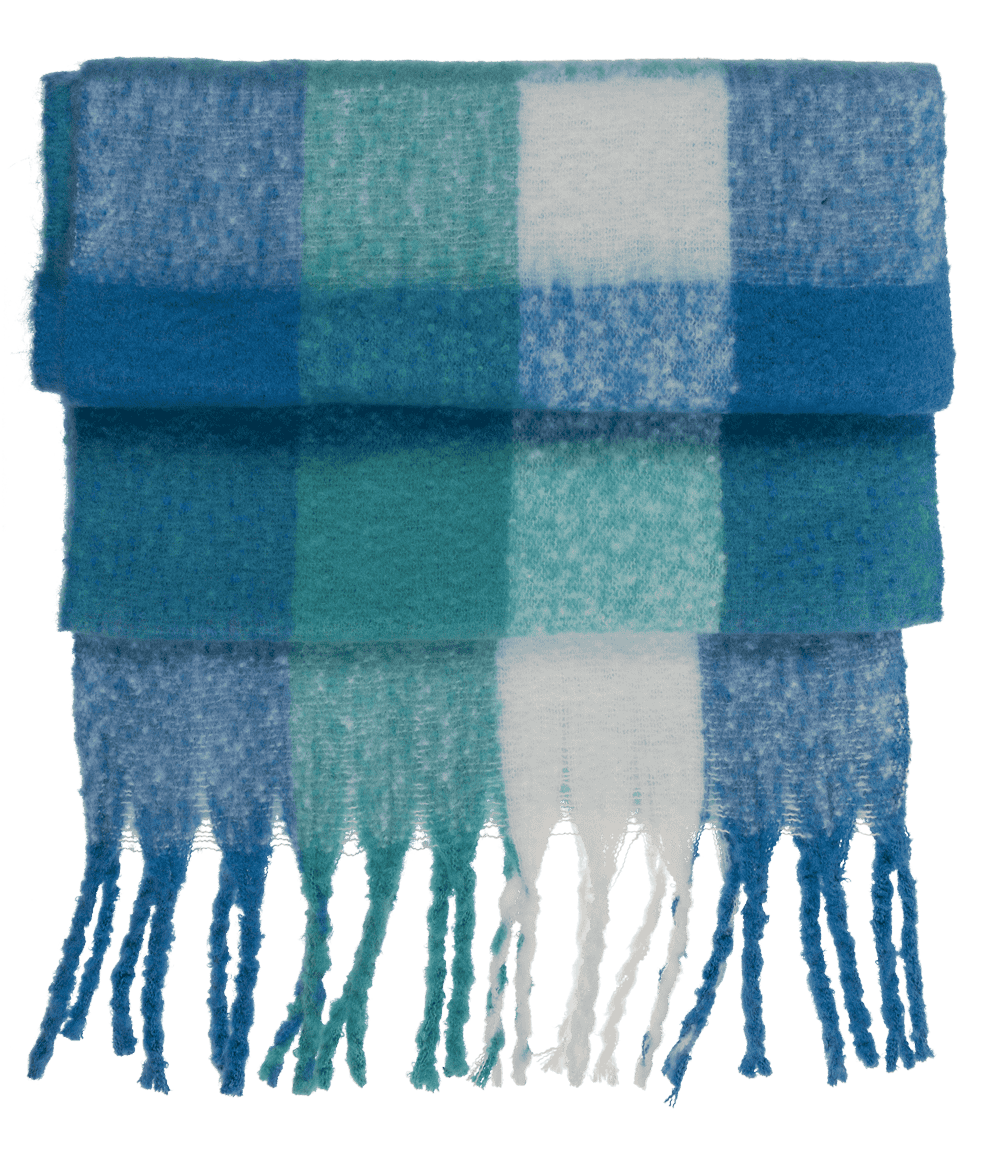 Checked fluffy scarf with tassels,