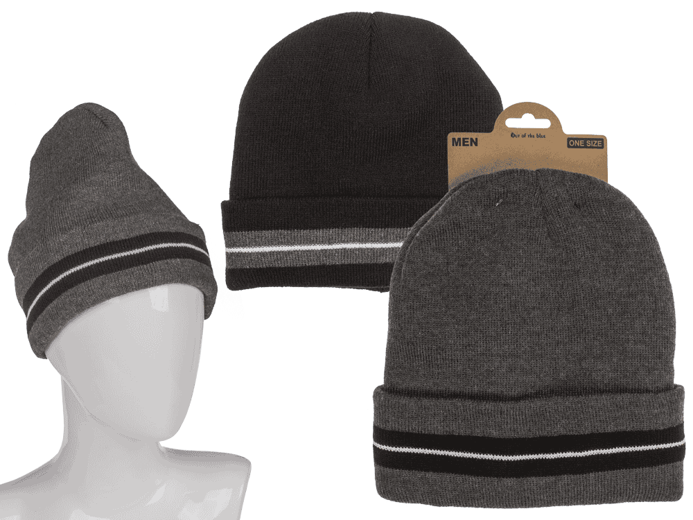 Men winter hat, Striped, with inner lining,