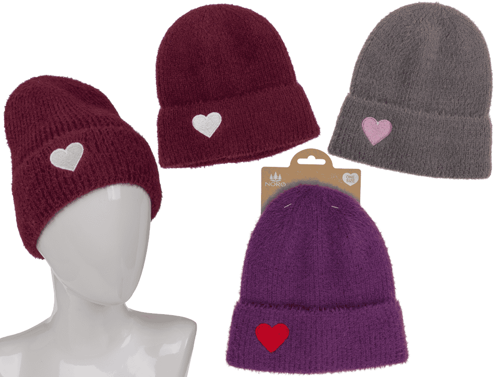 Fuzzy beanie, with embroidered heart,
