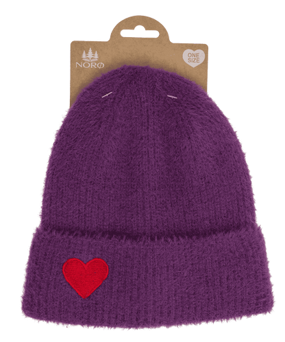 Fuzzy beanie, with embroidered heart,