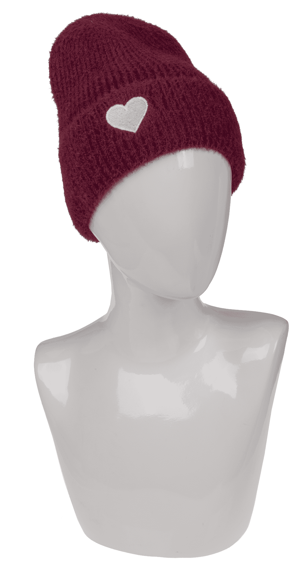 Fuzzy beanie, with embroidered heart,