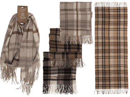 Checked scarf, Elegant, with tassels,
