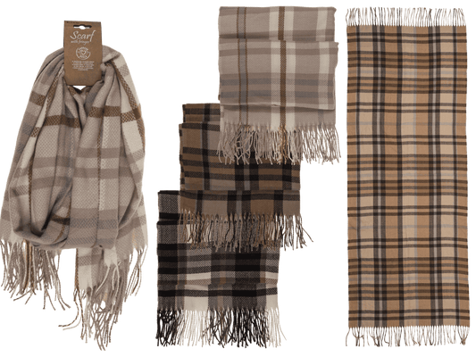 Checked scarf, Elegant, with tassels,