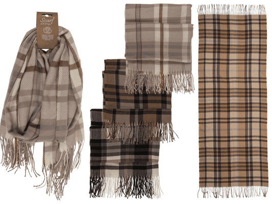 Checked scarf, Elegant, with tassels,