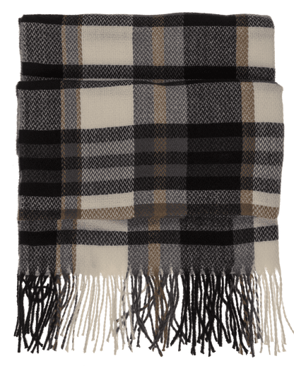 Checked scarf, Elegant, with tassels,