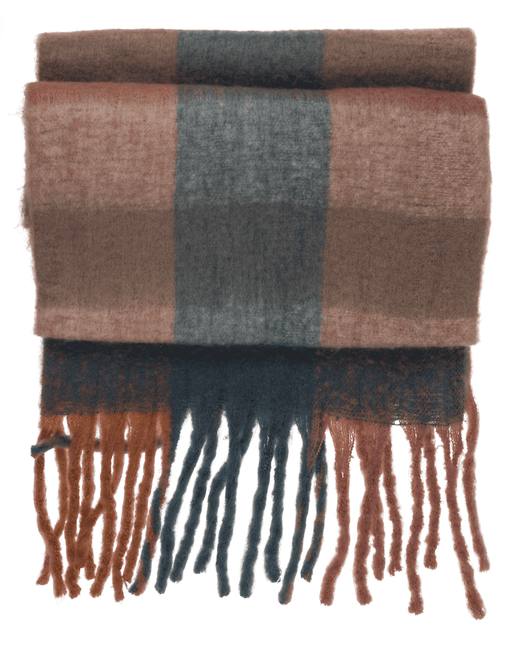 Checked fluffy scarf with tassels,