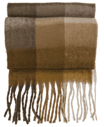 Checked fluffy scarf with tassels,