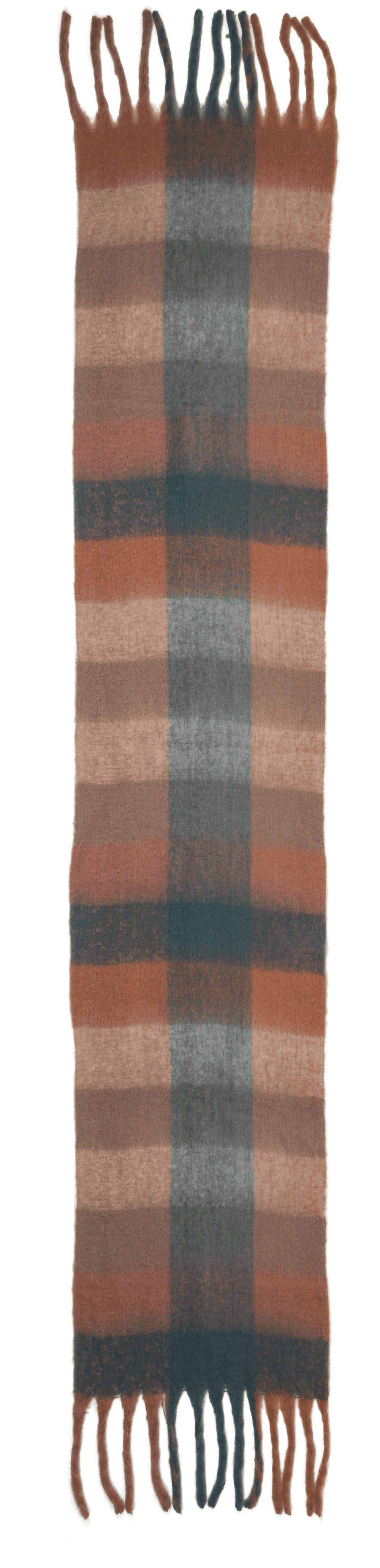 Checked fluffy scarf with tassels,