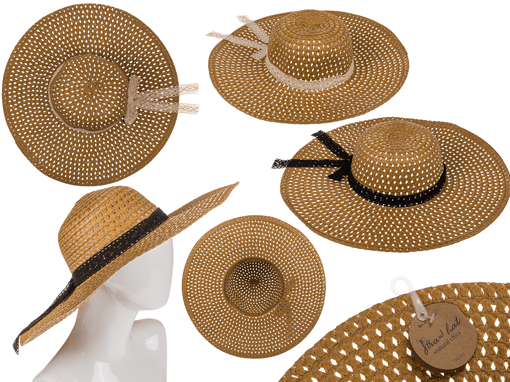 Straw Hat, Natural Chic, with ribbon,