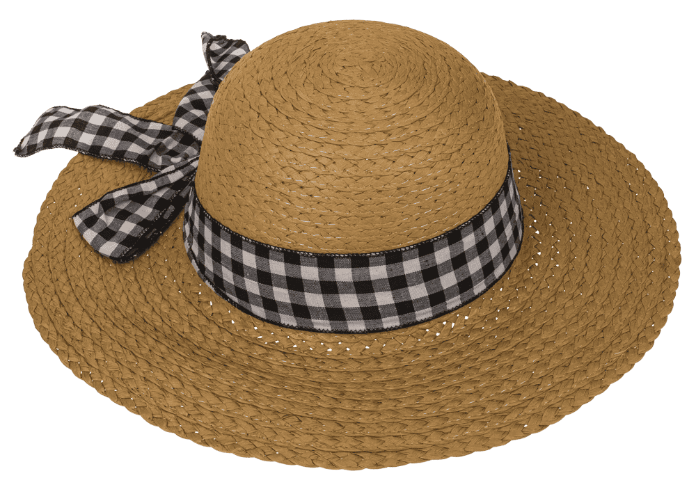Straw hat with plaid ribbon, Classic,