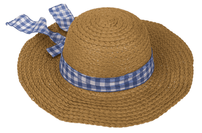 Straw hat with plaid ribbon, Classic,