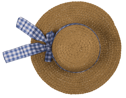 Straw hat with plaid ribbon, Classic,