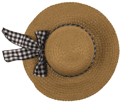 Straw hat with plaid ribbon, Classic,