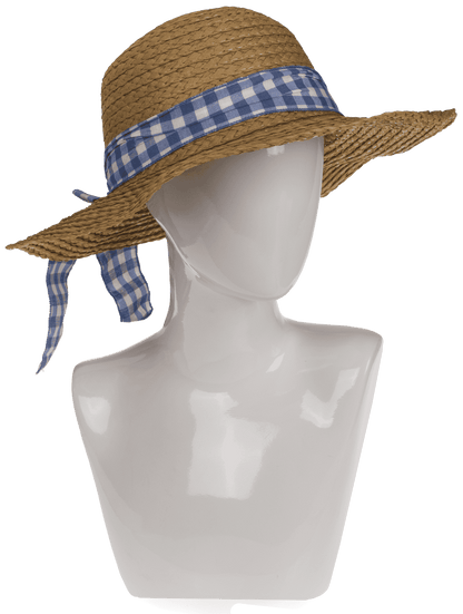 Straw hat with plaid ribbon, Classic,