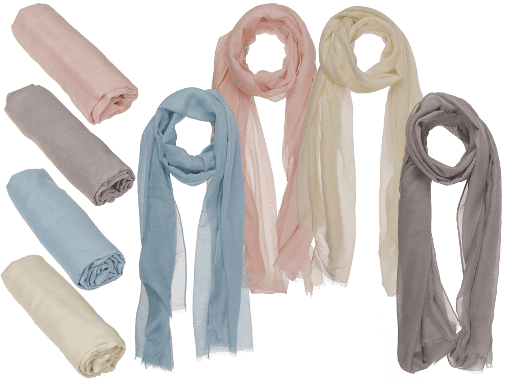 02-4054_000.png Kleurige zomersjaals in verschillende tinten, 70 x 180 cm, 100% polyester, 12 stuks in polybag.