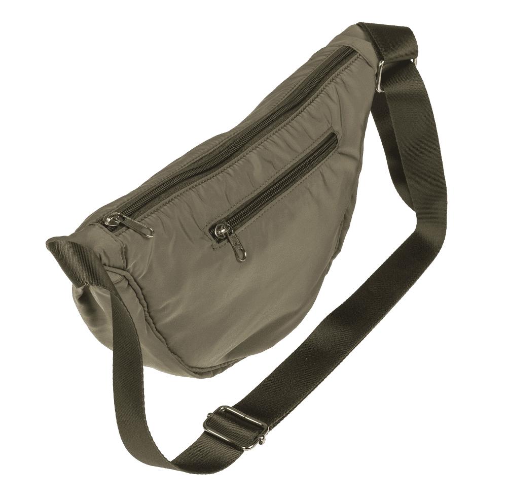 Half rounded shoulder bag with zipper,