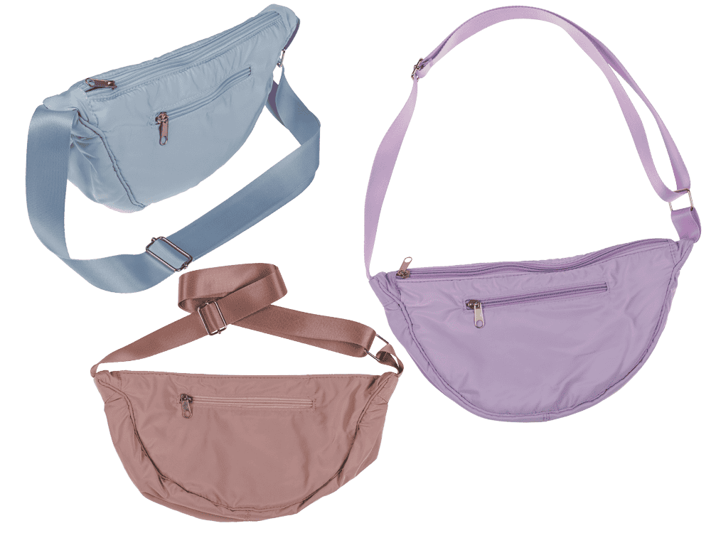 Half rounded shoulder bag with zipper,