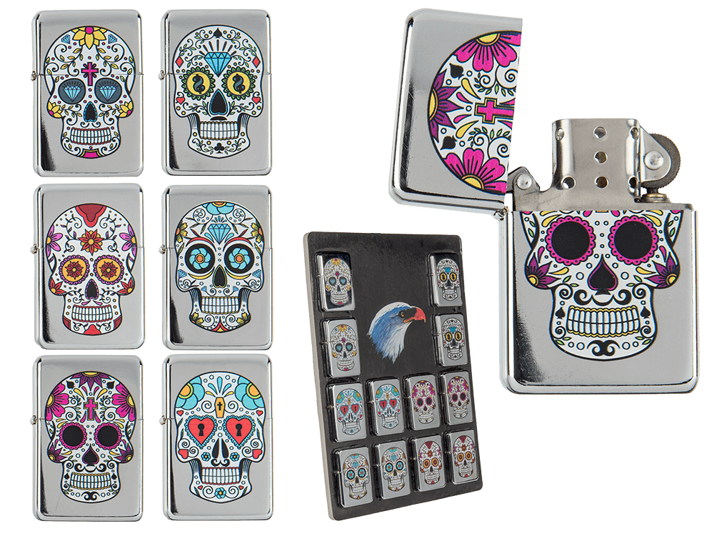 Petrol lighter, Coloured Skull,